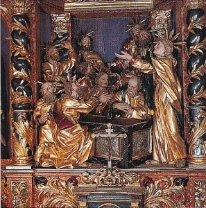 Ausschnitt aus dem Hochaltar: Die Apostel vor dem leeren Grab von Maria